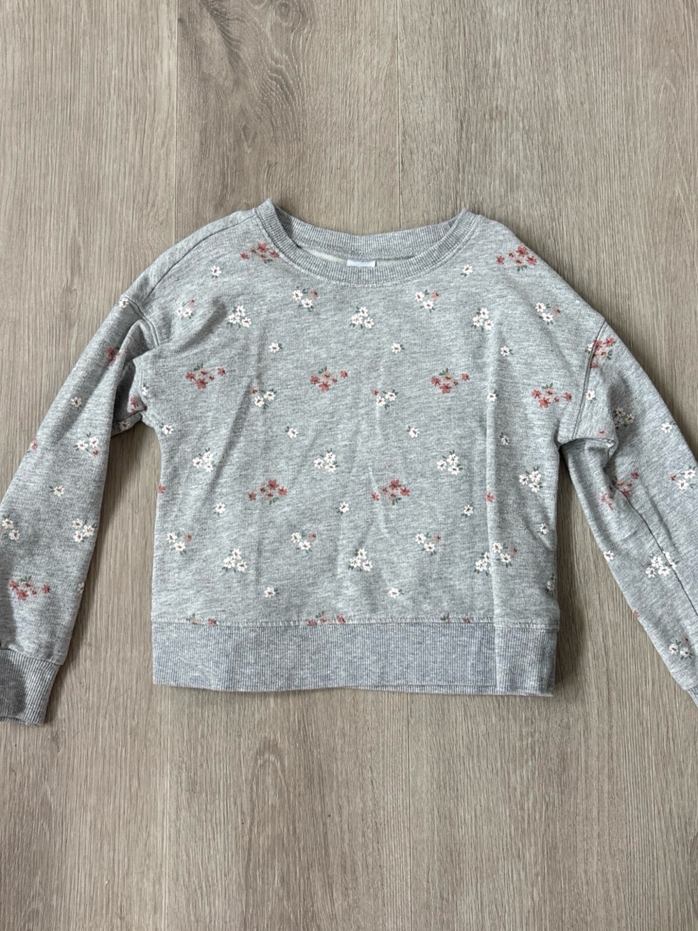 Carter’s Girls Floral French Terry Long Sleeve Top – Gray – Size 6/6X
